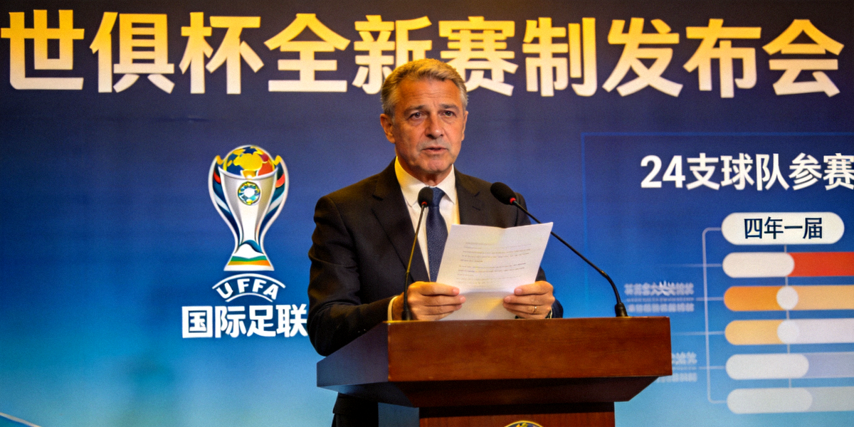 国际足联官员在新闻发布会上公布世俱杯全新赛制
